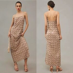 Anthropologie Tan Sequin Midi Dress